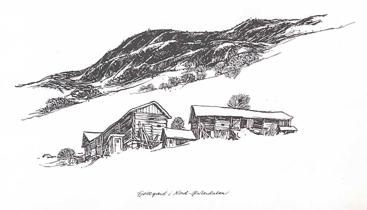 Fjellgård i Nord-Østerdalen - Vintage tegning