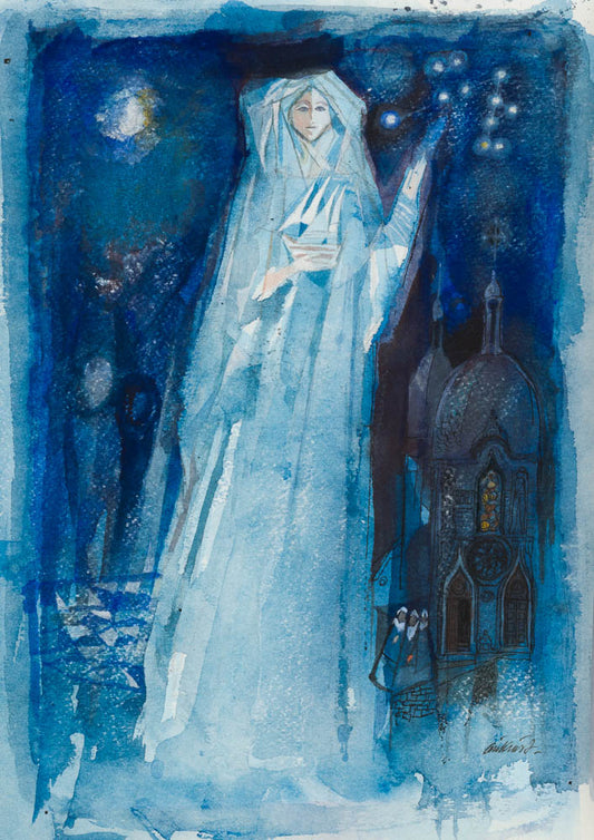 Blå madonna - Akvarell