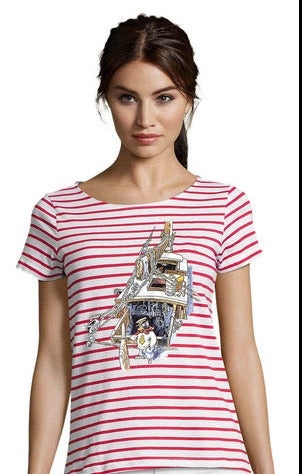 Solan på båt med røde striper, t-skjorte damemodell